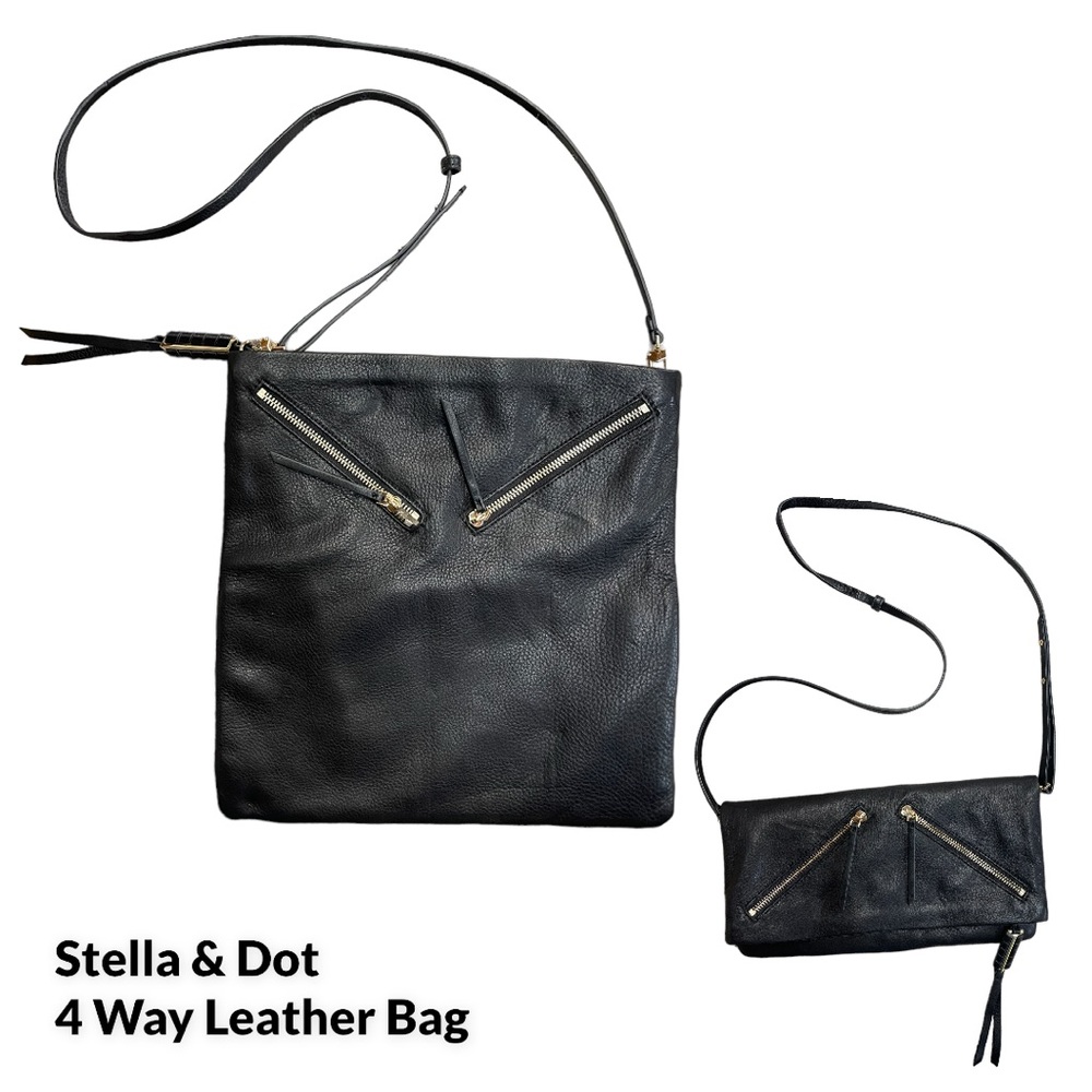 Black leather four-way Stella and dot bag